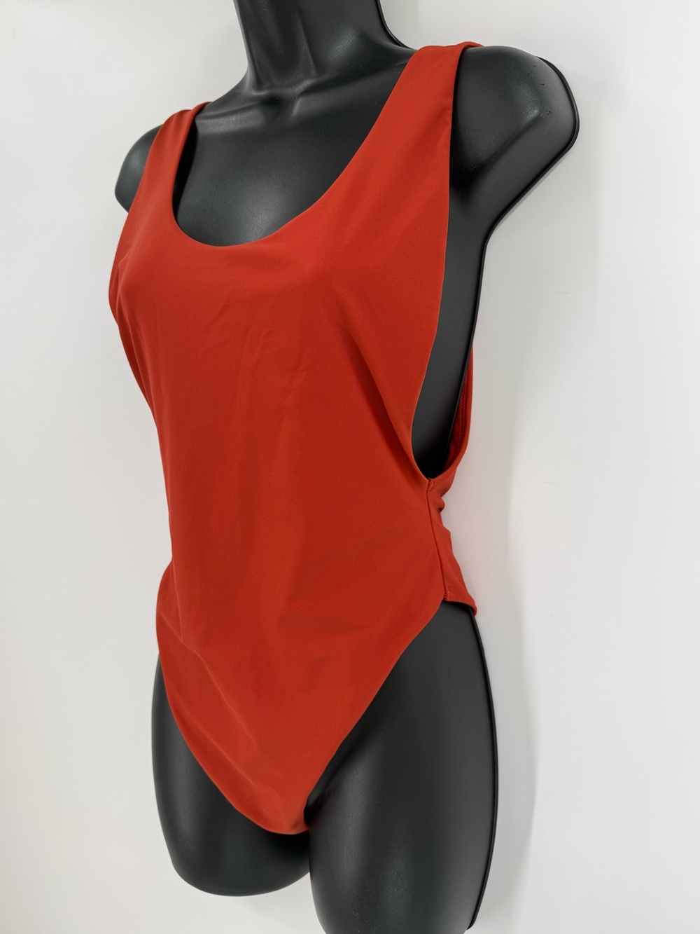 Aerie High Cut Scoop Neck Open Back One Piece Long Swimsuit | Rust | M